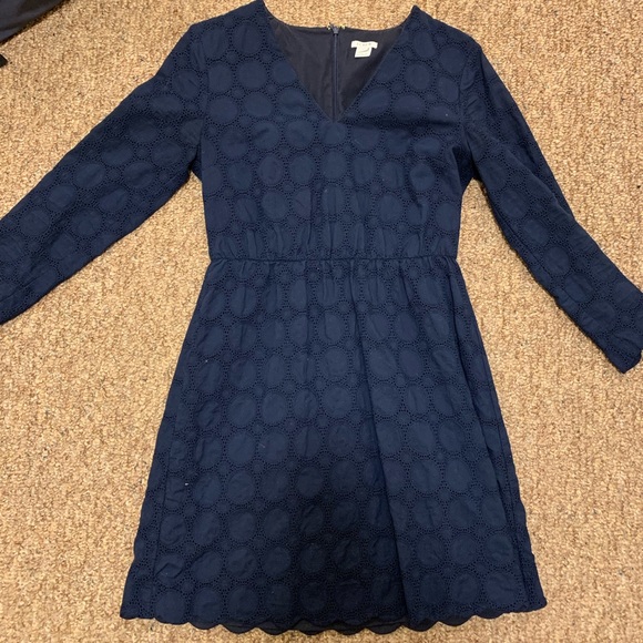 J Crew Scalloped Dress, Navy Blue - Picture 1 of 3
